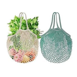 lycss Reusable Farmers Market Bags, 2-Pack- Crafted from Breathable Cotton Mesh with Long Handles, Ideal for Carrying Produce at Farmers Markets, Organizing Fruits & Vegetables