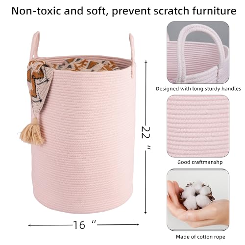 Image of XUANGUO Cotton Rope Laundry Basket Hamper for Clothes Large Light Pink