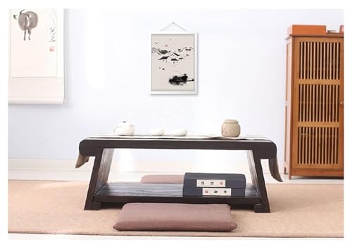 Table basse japonaise pliante noire 2 niveaux 60x40x30 cm