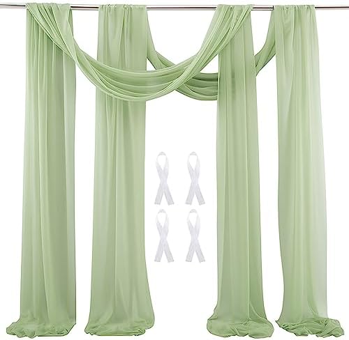 auons Wedding Arch Draping Fabric 2 Panels 20Ft Voile Curtain Chiffon Sheer Curtains Backdrop Arbor Drapery Wedding Voile Fabric Ceremony Reception Party Decorations, White+Caramel
