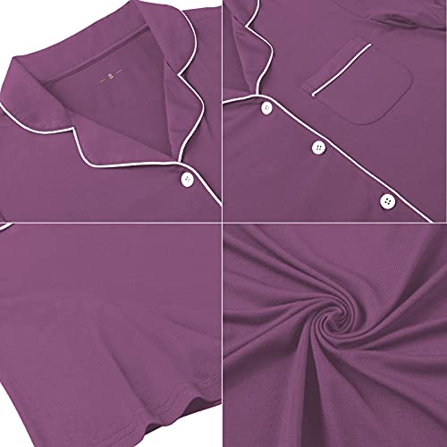 Image of Samring Nightgown for Women Long Sleeve Button Down Night Gown Boyfriend Nightdress Sleep Shirts