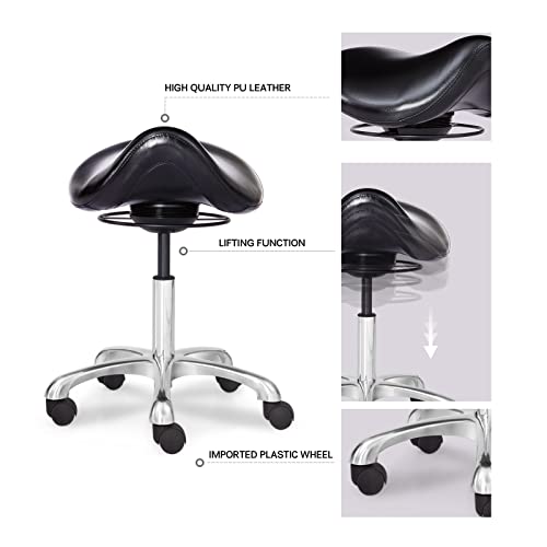 Image of Saddle Stool Swivel Height Adjustable with Wheels Wobble Rolling Stool for Medical Massage Salon Kitchen Spa Drafting Lab Clinic Dentist, Ergonomic Hydraulic Seat Chair Office Stool