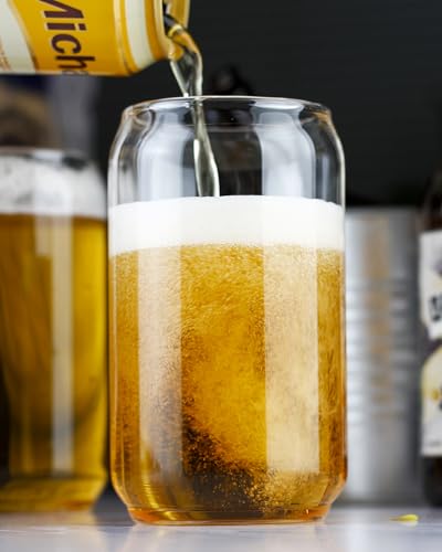 LUXU Italian Premium Glass Beer Mugs with Handle | Crystal Clear Glass Beer Mug | 520ml (Set of 4)