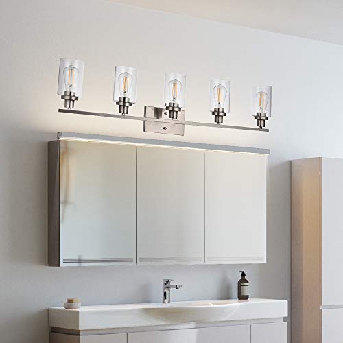 Melucee 5-Light Bathroom Vanity Light Brushed Nickel Wall Sconce Modern Light Fixtures Wall Mount With Clear Glass Shade For Porch Bedroom Hallway Kitchen #TOP3