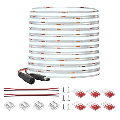 Image of COB LED Strip Light 32.8FT Flexible High Density Uniform Cob Strips 24V Cool White 6000K 320LEDs /m CRI 90+ Dimmable 8mm LED Tape Lights for Under Cabinet, No Power /Controller