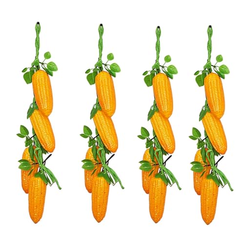 4 Pack Artificial Corn, Simulation Corn Hanging String Lifelike Vegetables Fruit Garland Vine for Home Kitchen Party Decoration Photography Props