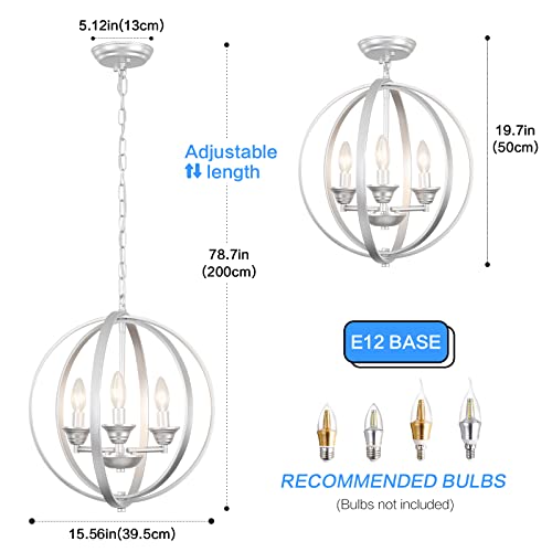 Puming Orb Chandelier Modern Globe Chandelier 3 Light Fixture Sliver Chandeliers Farmhouse Chandelier Pendant Light Fixtures Foyer Lighting Adjustable For Dining Room Kitchen Bedroom #TOP2