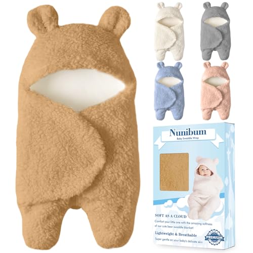 Image of Nunibum Baby Swaddle Blanket Boys Girls Cute Bear Plush Essential Receiving Blanket Ultra-Soft Newborn Registry Sleeping Wraps for Infant 0-6 Months - Brown