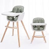 little dove 3-in-1 Convertible Wooden High Chair with Removable Tray and Adjustable Legs and Cushion - Sage Green
