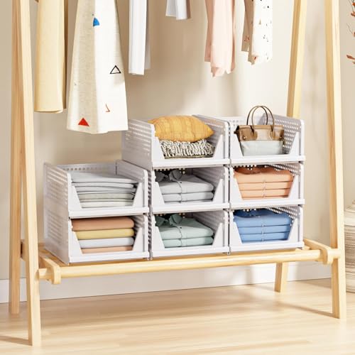 Image of JD FRESH 2 Tier Large Stackable Wardrobe Organizer for Storage /Foldable Cupboard Organizer for Clothes /Polypropylene Multipurpose Space Organiser Rack /Closet Organizer (White)