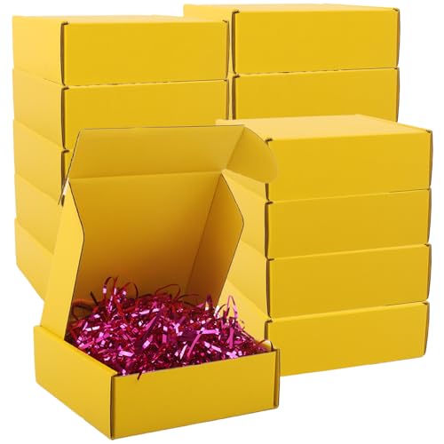 Image of Cardboard Boxes,15 Pack Shipping Boxes 6x6x2 Recyclable Mailing Boxes Colored Corrugated Cardboard Box Small Storage Boxes for Shipping, Mailing, Gifts Packaging (Yellow)