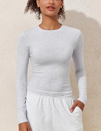 PrettyGuide Women's Cotton Jersey Long Sleeve Shirts Tight Fit Crewneck Crop Tops Basic Fall Going Out Y2K Tops4