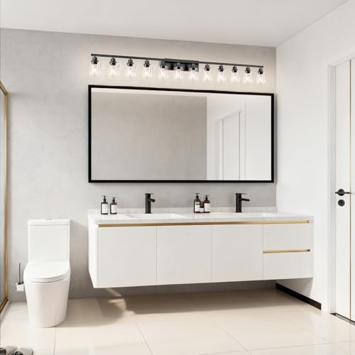 Image of 12 Light Bathroom Light Fixtures, Black Bathroom Lighting Fixtures Over Mirror Matte Black Modern Vanity Lights Wall Lighting for Mirror Bedroom, Living Room (78.7inch)