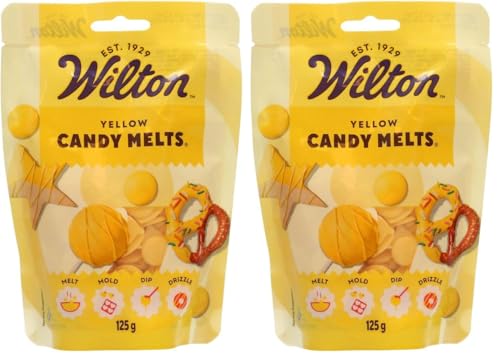 Wilton Candy Melts Amarillo Caramelos para Derretir con Sabor Dulce y Cremoso para Moldear, Sumergir y Decorar, Optimas para Cake Pops, Dulces, Tartas y Postres Revestidos, 125 g (Paquete de 2)