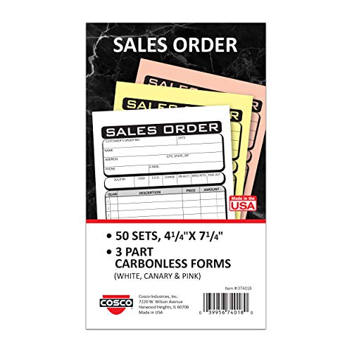 Small Business 3-Part Carbonless Invoice Form Pad / 50 Sets / 4 1/4" X 7 1/4" Carbon Copy Purchase Sales Receipt Book #TOP1