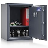 Secureo Kurzwaffentresor Grad 1 EN 1143-1 Osprey 4 | H650xB500xT420 | Doppelbartschloss mit 3 Schlüssel | ECB-S zertifiziert | inkl. Waffenhalter für 8 Kurzwaffen | 1 Fachboden | 85 kg