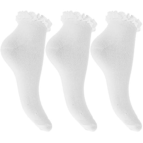 QZ FASHION 6 Pairs Ladies Girls Frilly White Lace Trim Ankle Trainer Liner Socks Cover