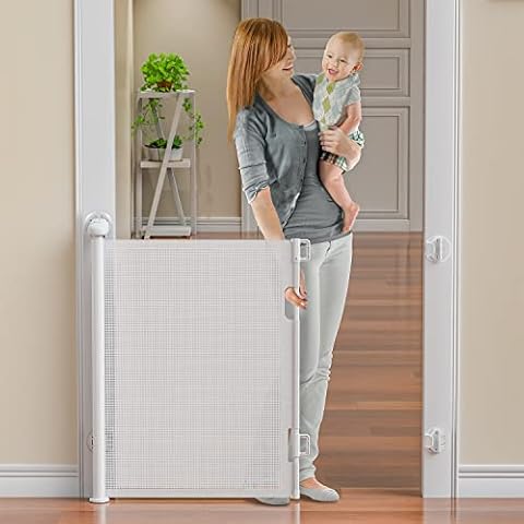 Punch-Free Retractable Baby Gates, BabyBond Baby Gate for Stairs Extra Wide 71” X 33” Tall for Kids Indoor and Outdoor Dog Gates for Doorways, Stairs, Hallways(33 * 71 inches, White & Punch-Free) Cover