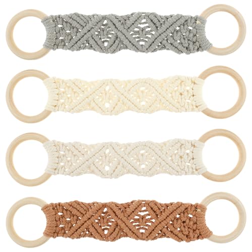 KTZCTPCA 3Pcs Crochet Dish Towel Holder, Handmade Crochet Hanging Dish Towel Holder, Boho Macrame Kitchen Towel Hanger Loop, Hanging Kitchen Towels Ring for Kitchen Bathroom Toilet (A)