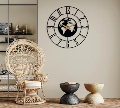 Image of AVVIC MART Wall Clock Stylish Metal Analog Wall Clock for Living Room, Bedroom, Office, Kitchen, Home and Hall | Antique Fancy Big Size Modern Wall Watch (Black(DA-125), 50 CM)