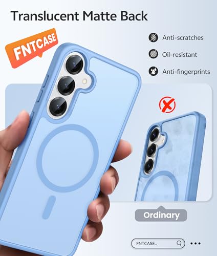 Image of FNTCASE for Samsung Galaxy S25 Plus Case: Samsung Galaxy S24 Plus Phone Case [Fit with Magsafe] Translucent Matte Case [Screen Protector] Military Grade Shockproof Protective Phone Cover-Light Blue