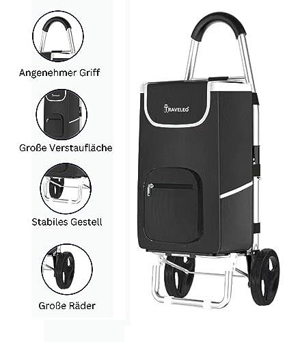 56 L Einkauf Trolley Einkaufswagen Shopping Trolley Tasche Aluminium Stabil Schwarz – Bild 3