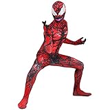 Vickkt Kids Venom Costume 2 PCS Halloween Superhero Cosplay Suit Jumpsuit Mask Boys Cletus Kasady Zentai Bodysuit (M (height for 49-53'')), Red