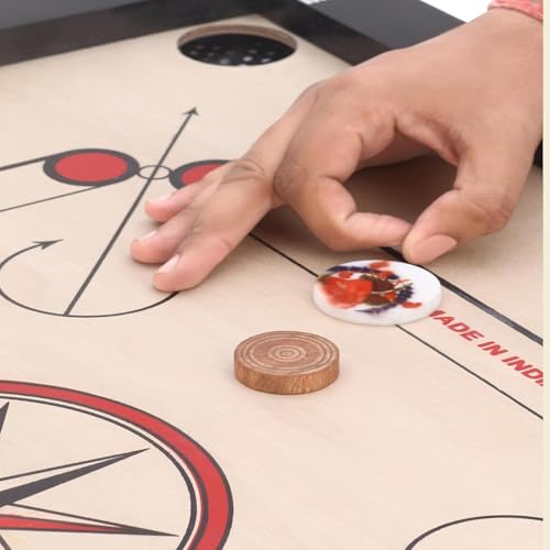 Image of KMT 32 Inch Carrom Board Full Size Matte Finish | Smooth Playing Surface | Assam Plywood| Indoor Board Game for Kids & Adults | Family Recreation & Skill Practice (32 x 32 Inches with Ludo Style D)