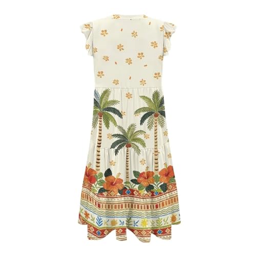 Image of Women's Casual Ruffle Sleeve Dress V Neck Pullover Dress Flowy A-Line Pleated Lightweight Dress with Pockets