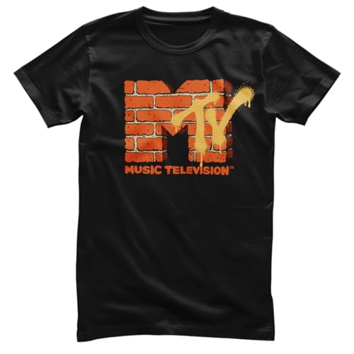 T-shirt MTV Bricks Logo imprimé en relief col rond vêtement noir homme