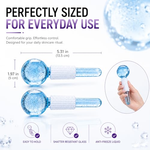 Image of Ice Globes Facial Cooling Massager, Pack of 2 | Skin Tightening, Reduces Puffiness & Dark Circles, Anti Ageing Cryo Roller, For Women