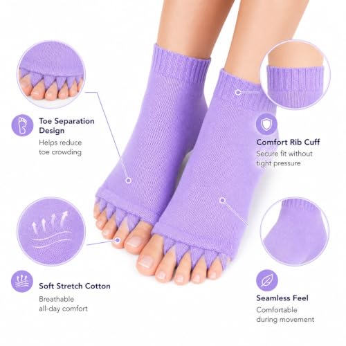 Image of Foot Alignment Socks Men & Women | Five Toe Separator | Foot Pain Relief | Bunion Corrector | Plantar Fasciitis | Improving Posture & Increasing Flexibility | Free Size | 1 Pair | UK8-11 (Lavender)