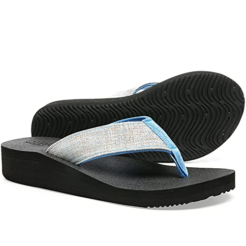 QLEYO Women's Platform Flip Flop with Arch Support, Comfortable Yoga Mat Wedge Flip-Flops, Athletic Walking Thong Slippers for Vacation/Shopping Mall/Wandering/Gathering