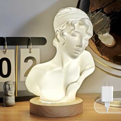 Sappho Bust Lamp, Table Lamp with Ancient Greek Love Statue, 3 Color CCT Bedroom Lamp USB Night Light Gift for Women, Small Lamps for Bookcase, Shelf, Kids (Sappho-3 Color Temperature Lamp)