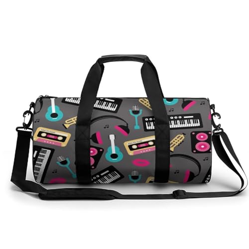 Sac de voyage avec imprimé clavier guitare grand compartiment duffel 45cm