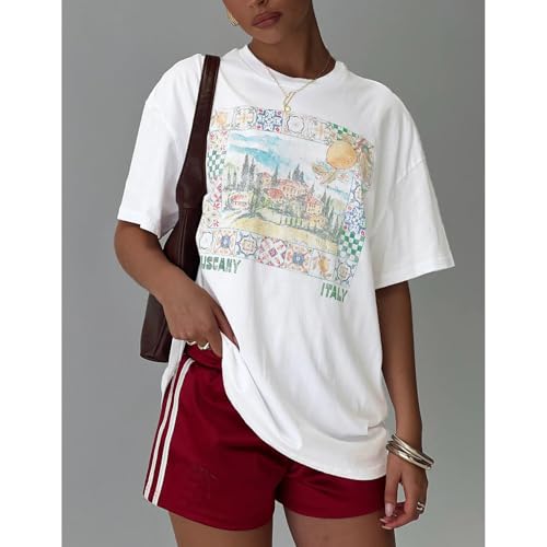 Women Oversized Summer Tops Y2k Cute Loose Fit Short Sleeve Fruit Graphic T Shirts Vintage Beach Baggy Tees3