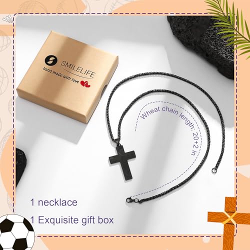 Soccer Baseball Basketball Football Cross Necklace for Boys Men, Inspirational Bible Verse Cross Pendant Black Stainless Steel Chain Chain 22+2 inch Religious Sports Jewelry Gift4