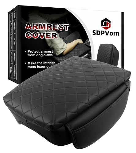 SDPVorn Armrest Cover for Chevy Colorado GMC Canyon 2023 2024 2025 2026 Center Console Pad Accessories Arm Rest Lid with Pockets Black Faux Leather