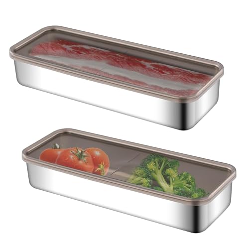 Image of GAURINADAN 304 Stainless Steel Bacon Storage Container with Airtight Lid | Slim Stackable Deli Meat Keeper for Fridge & Freezer | Leak-Proof, BPA-Free & Oven Safe Food Storage Box (Pack of 2)