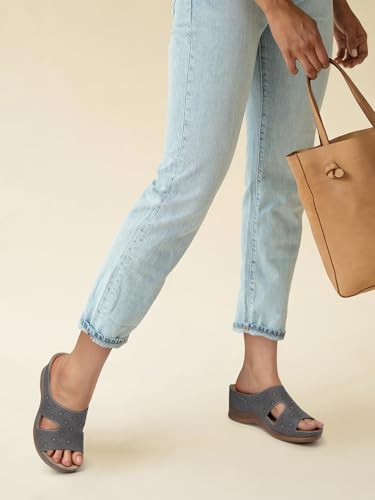 Image of TEMOFON Women Wedge Sandals Dressy: Comfortable Lightweight Summer Shoes | Low Wedge Heel - Fit Wide Feet - Comfy Stylish Slip on Sandals Size 5-11