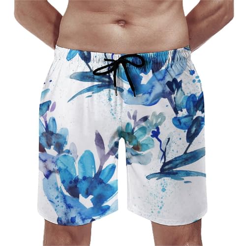 Short de bain homme bleu imprimé fleurs maillot de bain plage séchage rapide