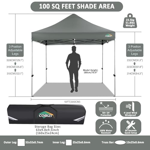 Image of COBIZI 10x20 Pop Up Canopy Tent,Heavy Duty Canopy(Gray White No Sidewall)