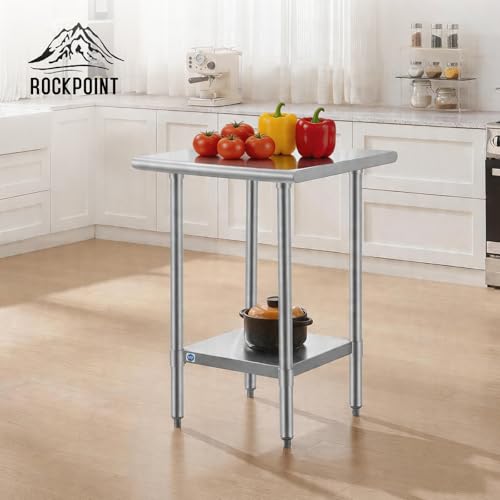 Image of ROCKPOINT SS304 Top All Stainless Steel Table for Prep & Work 24x24 Inches, NSF Commercial Kitchen Heavy Duty Table with Adjustable Undershelf for Restaurant,Kitchen, Home and Hotel