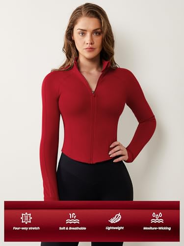 Image of AVGO Women's Workout Jacket Lightweight Zip Up Cropped Yoga Jackets Slim Fit Athletic Tops with Thumb Holes
