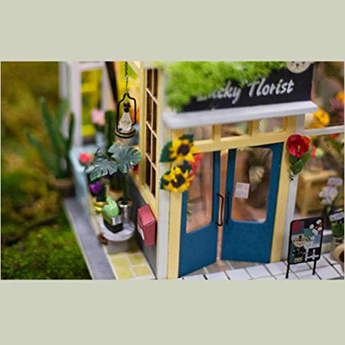 NON Sharplace 1:24 Floristería Afortunada en Miniatura con Muebles de Madera Iluminación LED Accesorios de Casa de Muñecas