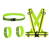 LIOOBO 4 Stücke Reflektierende Weste Fahrwerk Reflektor Armbänder Sicherheitsweste Outdoor Reflektierende Gürtel zum Laufen Joggen Walking (Fluoreszierend Grün)