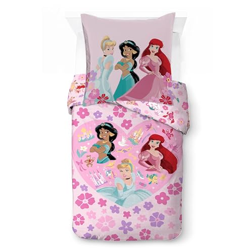 Jay Franco Kids Disney Princess Ensemble de Housse de Couette - Literie Ultra Douce avec taie d'oreiller, Housse Uniquement, Couette Non Incluse, Rose, 2...