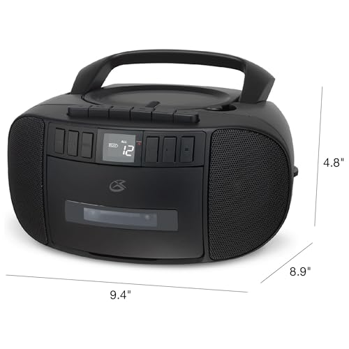 GPX BCA209B Portable Am/FM Boombox with CD and Cassette Player, Black