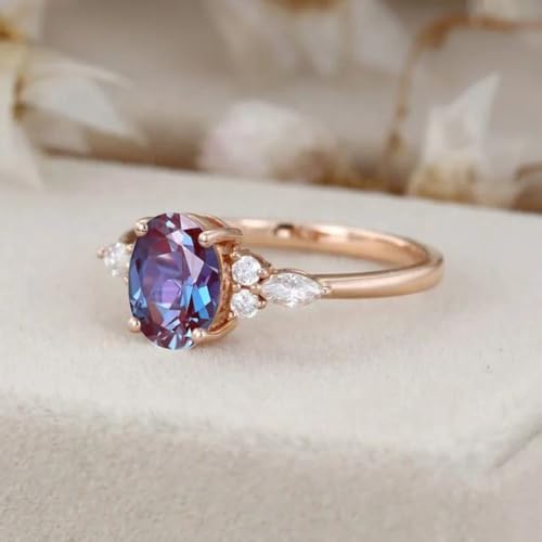 10K 14K 18K Gold Oval Cut Alexandrite Ring for Women Created Color Change Alexandrite Promise Engagement Wedding Anniversary Ring June Birthstone Ring for Her2