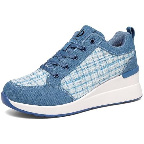 GURGER Zapatillas de Cuña para Mujer Bambas Cuña Zapatos Deportivas Ligeras y Transpirable Wedge Plataforma Sneakers Azul 37